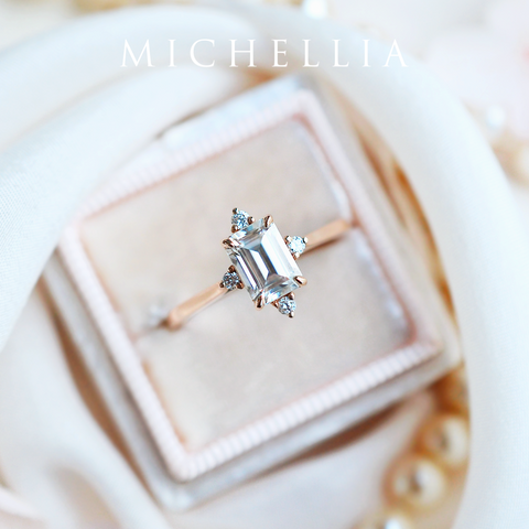 [Justine] Mid Century Emerald Cut Ring in Morganite Women's Ring michelliafinejewelry   