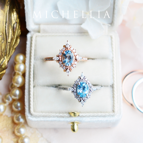 [Alessandra] Art Deco Oval Cut Ring in Aquamarine Women's Ring michelliafinejewelry   