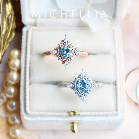 [Astrid] Art Deco Petite Engagement Ring in Aquamarine Women's Ring michelliafinejewelry   