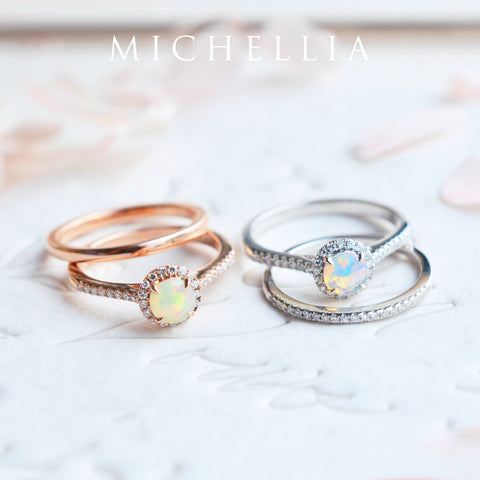 [Nova] Petite Halo Diamond Ring in Opal Women's Ring michelliafinejewelry   