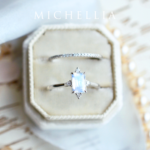 [Justine] Mid Century Emerald Cut Ring in Moonstone Women's Ring michelliafinejewelry   