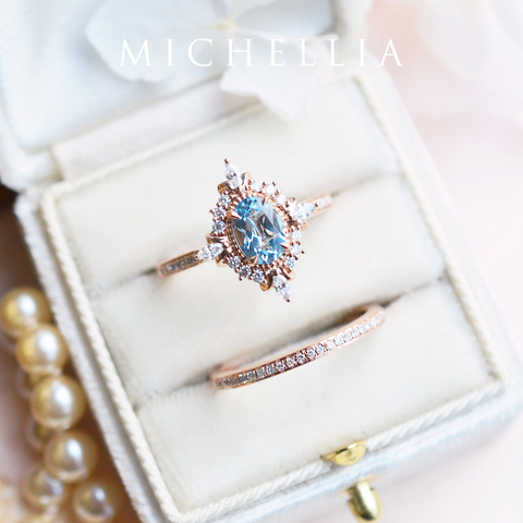 [Alessandra] Art Deco Oval Cut Ring in Aquamarine Women's Ring michelliafinejewelry   