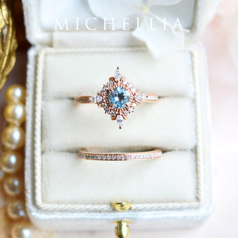 [Astrid] Art Deco Petite Engagement Ring in Aquamarine Women's Ring michelliafinejewelry   