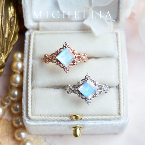 [Elsa] Vintage Square Princess Cut Ring in Moonstone Women's Ring michelliafinejewelry   