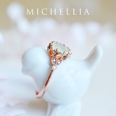 [Evanthe] Vintage Floral Engagement Ring in Opal Women's Ring michelliafinejewelry   