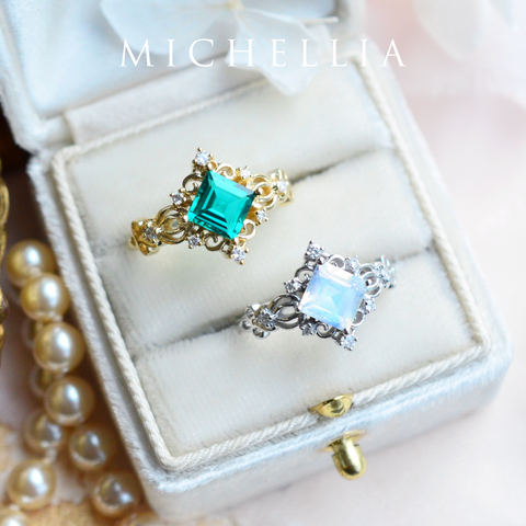 [Anna] Vintage Square Princess Cut Ring in Lab Emerald Women's Ring michelliafinejewelry   