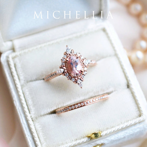 [Alessandra] Art Deco Oval Cut Ring in Morganite Women's Ring michelliafinejewelry   