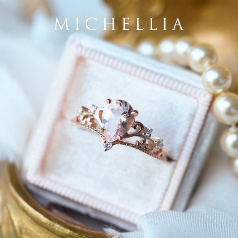 [Veronica] Vintage Crown Pear Engagement Ring in Morganite Women's Ring michelliafinejewelry   