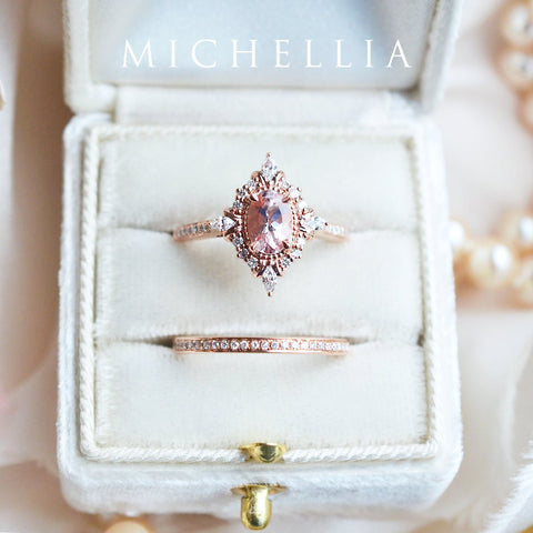 [Alessandra] Art Deco Oval Cut Ring in Morganite Women's Ring michelliafinejewelry   