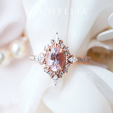 [Alessandra] Art Deco Oval Cut Ring in Morganite Women's Ring michelliafinejewelry   