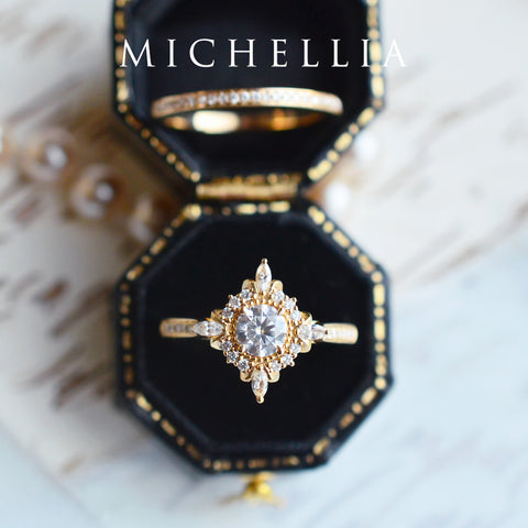 [Astrid] Art Deco Petite Engagement Ring in Diamond / Moissanite Women's Ring michelliafinejewelry   