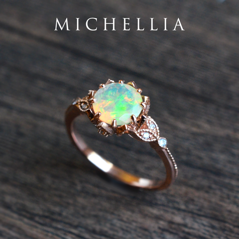 [Evanthe] Vintage Floral Engagement Ring in Opal Women's Ring michelliafinejewelry   