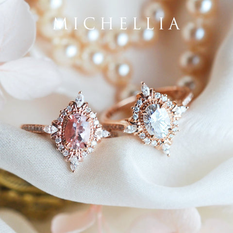 [Alessandra] Art Deco Oval Cut Engagement Ring in Diamond / Moissanite Women's Ring michelliafinejewelry   