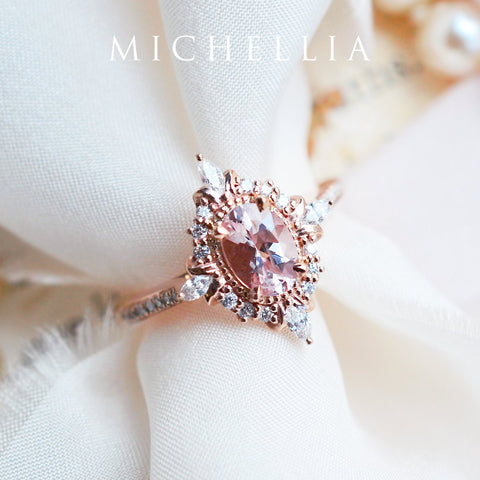 [Alessandra] Art Deco Oval Cut Ring in Morganite Women's Ring michelliafinejewelry   