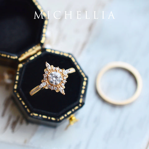 [Astrid] Art Deco Petite Engagement Ring in Diamond / Moissanite Women's Ring michelliafinejewelry   