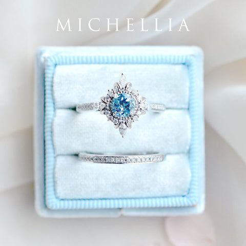 [Astrid] Art Deco Petite Engagement Ring in Aquamarine Women's Ring michelliafinejewelry   