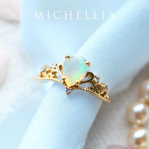 [Veronica] Vintage Crown Pear Engagement Ring in Opal Women's Ring michelliafinejewelry   