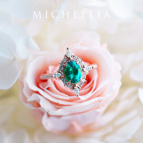 [Alessandra] Art Deco Oval Cut Ring in Lab Emerald Women's Ring michelliafinejewelry   