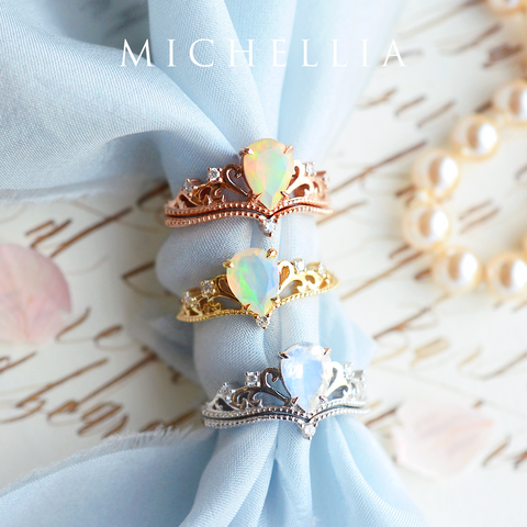[Veronica] Vintage Crown Pear Engagement Ring in Opal Women's Ring michelliafinejewelry   