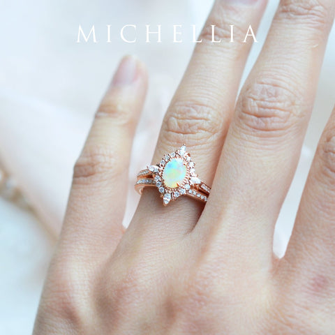 [Alessandra] Art Deco Oval Engagement Ring in Opal Women's Ring michelliafinejewelry   
