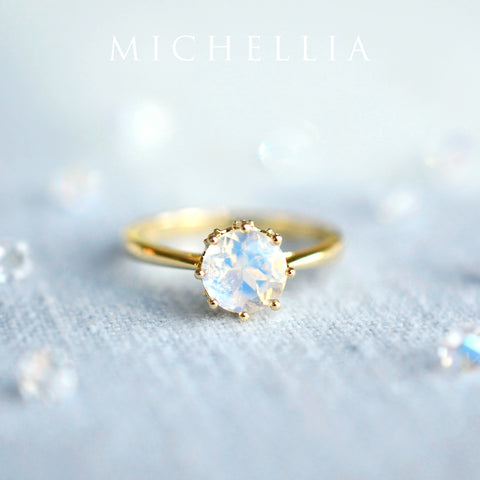 [Cassandra] Vintage Crown Solitaire Ring in Moonstone Women's Ring michelliafinejewelry   