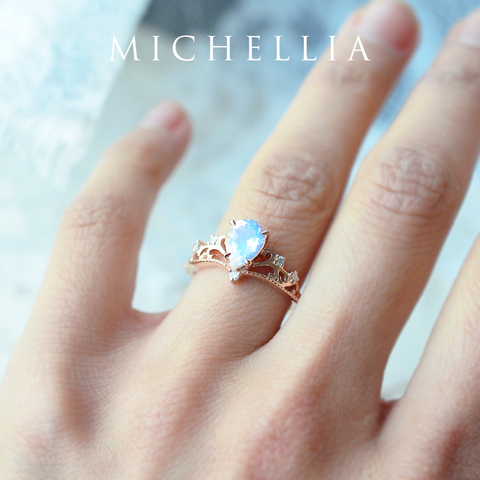 [Veronica] Vintage Crown Pear Enagement Ring in Moonstone Women's Ring michelliafinejewelry   