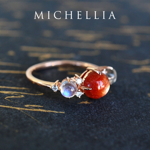[Celestine] Interstellar Three Stone Ring in Sunstone, Moonstone, and Labradorite Women's Ring michelliafinejewelry