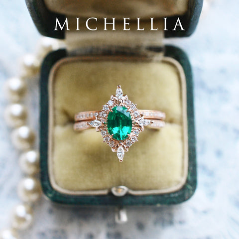 [Alessandra] Art Deco Oval Cut Ring in Lab Emerald Women's Ring michelliafinejewelry   