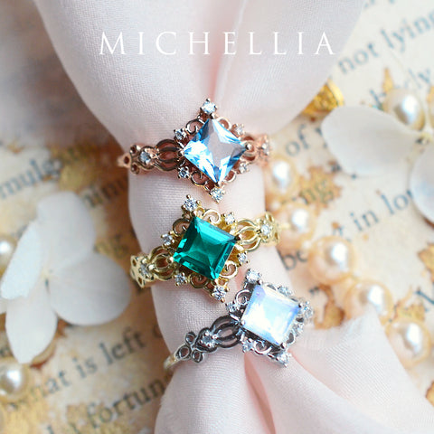 [Anna] Vintage Square Princess Cut Ring in Lab Emerald Women's Ring michelliafinejewelry   