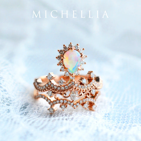 [Angelique] Venetian Crown Chandelier Ring in Australian Opal Women's Ring michelliafinejewelry