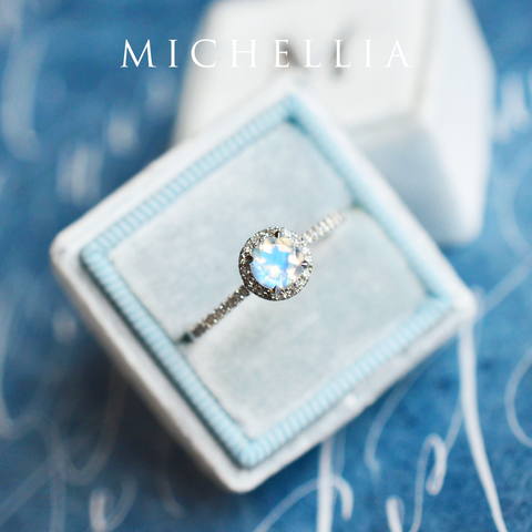 [Nova] Petite Halo Diamond Ring in Moonstone Women's Ring michelliafinejewelry   