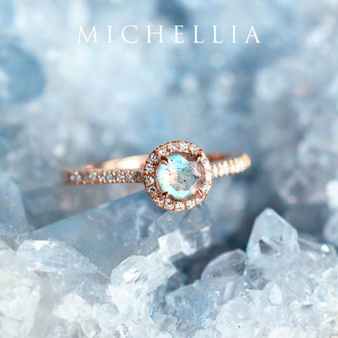 [Nova] Petite Halo Diamond Ring in Labradorite Women's Ring michelliafinejewelry   