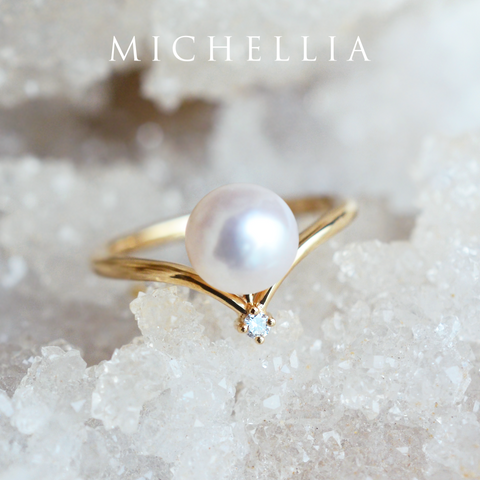 [Aisha] Moonrise Ring in Akoya Pearl Women's Ring michelliafinejewelry   