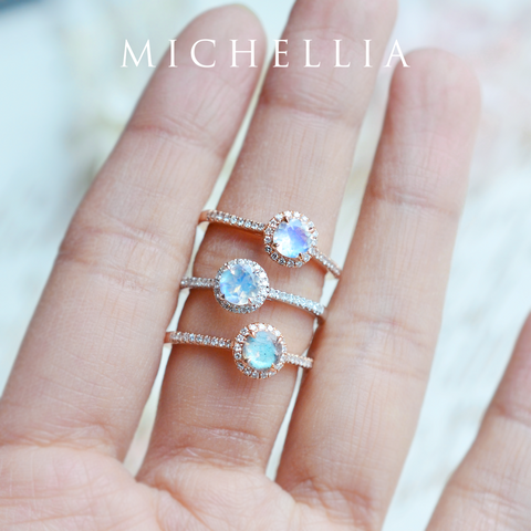 [Nova] Petite Halo Diamond Ring in Labradorite Women's Ring michelliafinejewelry   