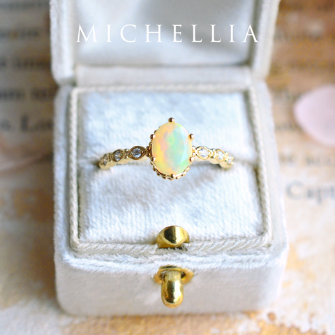 [Evelina] Vintage Classic Crown Oval Engagement Ring in Natural Australian Opal Women's Ring michelliafinejewelry