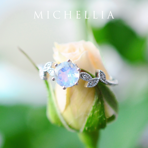 [Dahlia] Petite Floral Engagement Ring in Emerald Women's Ring michelliafinejewelry   