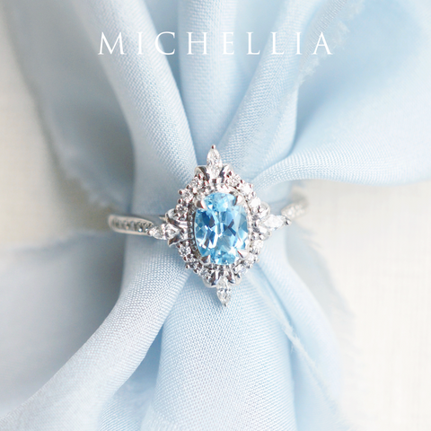 [Alessandra] Art Deco Oval Cut Ring in Aquamarine Women's Ring michelliafinejewelry   
