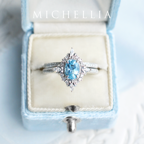 [Alessandra] Art Deco Oval Cut Ring in Aquamarine Women's Ring michelliafinejewelry   
