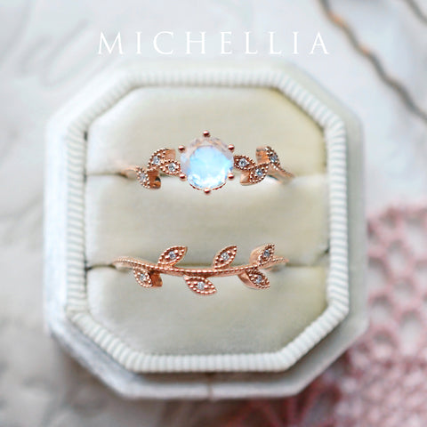 [Dahlia] Petite Floral Engagement Ring in Moonstone Women's Ring michelliafinejewelry   