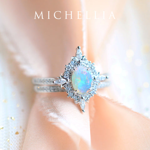 [Alessandra] Art Deco Oval Engagement Ring in Opal Women's Ring michelliafinejewelry   