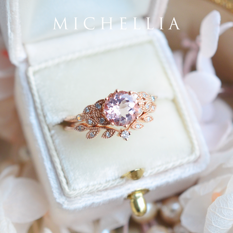 [Kerensa] Classic Floral Engagement Ring in Morganite Women's Ring michelliafinejewelry