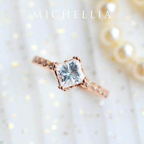 [Astoria] Fleur De Lis Square Princess Cut Engagement Ring in Diamond / Moissanite Women's Ring michelliafinejewelry   