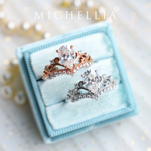 [Francesca] Heirloom Crown Pear Cut Engagement Ring in Diamond / Moissanite Women's Ring michelliafinejewelry   