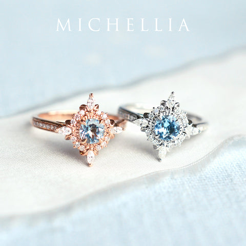 [Astrid] Art Deco Petite Engagement Ring in Aquamarine Women's Ring michelliafinejewelry   