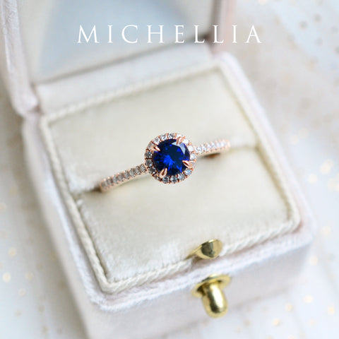 [Nova] Petite Halo Diamond Ring in Lab Blue Sapphire Women's Ring michelliafinejewelry   