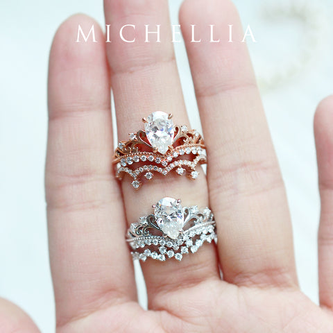 [Francesca] Heirloom Crown Pear Engagement Engagement Ring in Opal Women's Ring michelliafinejewelry   