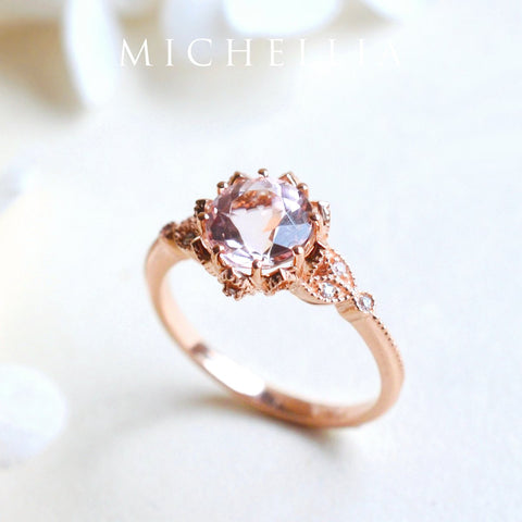 [Evanthe] Vintage Floral Engagement Ring in Morganite Women's Ring michelliafinejewelry   