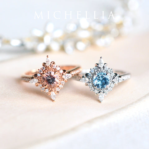 [Astrid] Art Deco Petite Engagement Ring in Aquamarine Women's Ring michelliafinejewelry   