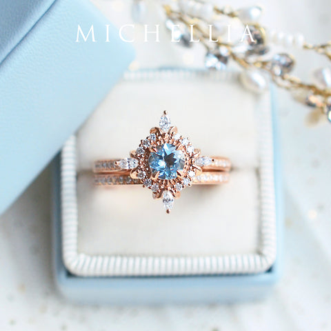 [Astrid] Art Deco Petite Engagement Ring in Aquamarine Women's Ring michelliafinejewelry   