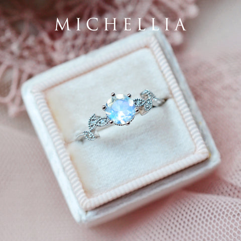 [Dahlia] Petite Floral Engagement Ring in Moonstone Women's Ring michelliafinejewelry   